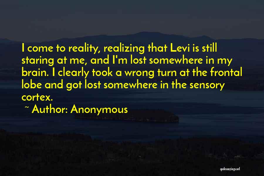 Anonymous Quotes: I Come To Reality, Realizing That Levi Is Still Staring At Me, And I'm Lost Somewhere In My Brain. I