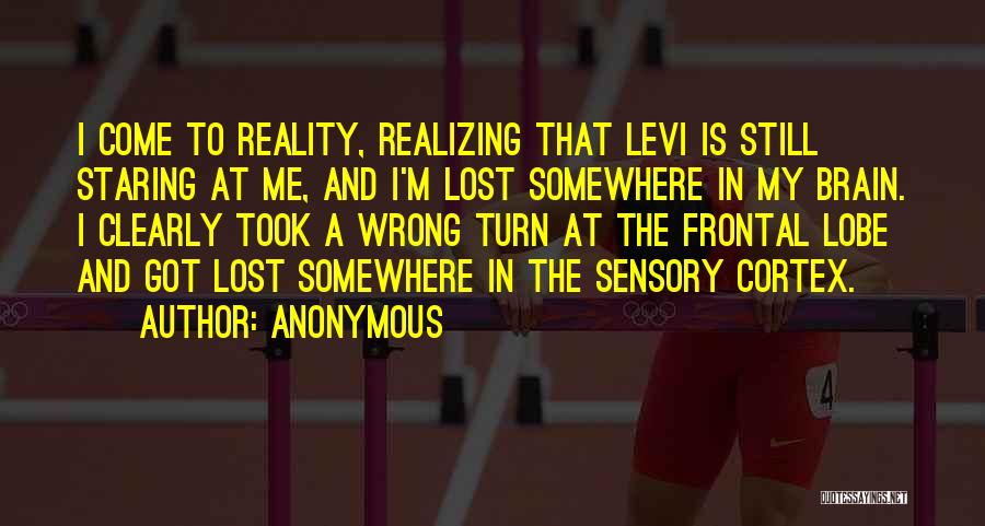 Anonymous Quotes: I Come To Reality, Realizing That Levi Is Still Staring At Me, And I'm Lost Somewhere In My Brain. I