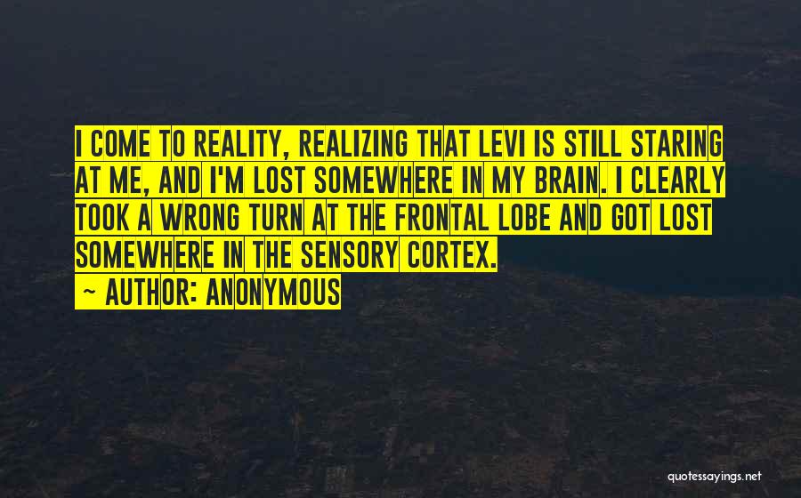 Anonymous Quotes: I Come To Reality, Realizing That Levi Is Still Staring At Me, And I'm Lost Somewhere In My Brain. I