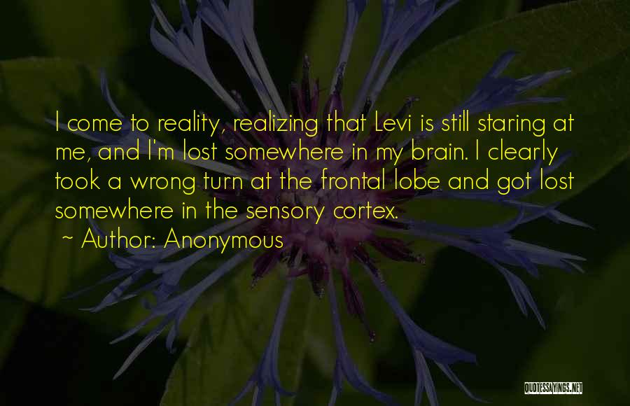 Anonymous Quotes: I Come To Reality, Realizing That Levi Is Still Staring At Me, And I'm Lost Somewhere In My Brain. I