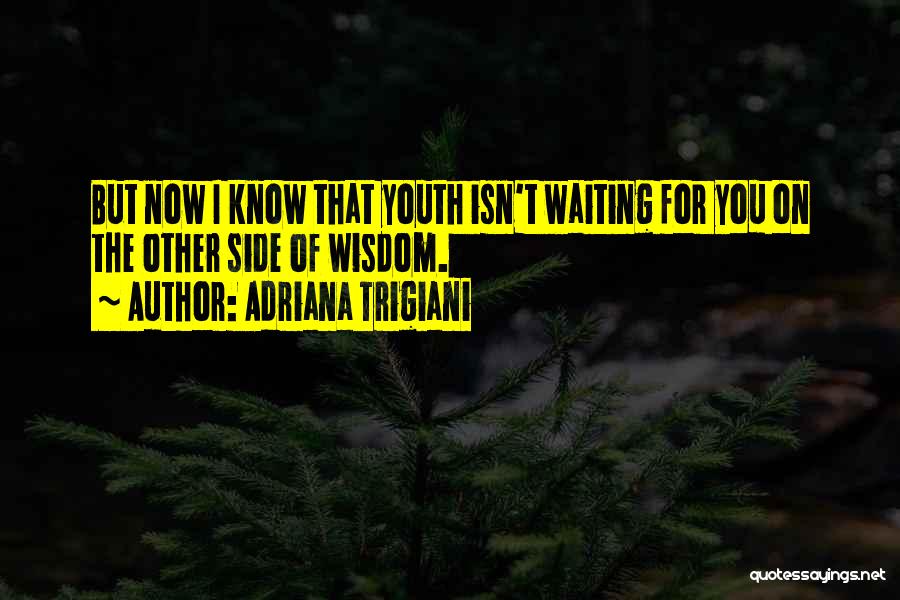 Adriana Trigiani Quotes: But Now I Know That Youth Isn't Waiting For You On The Other Side Of Wisdom.