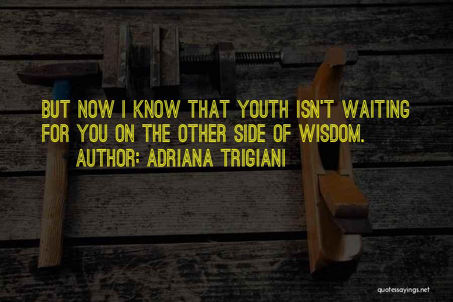 Adriana Trigiani Quotes: But Now I Know That Youth Isn't Waiting For You On The Other Side Of Wisdom.