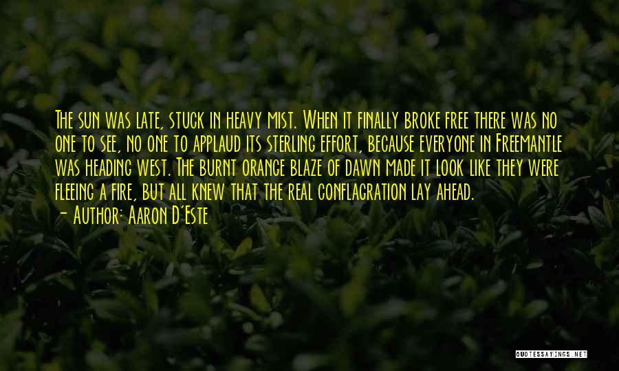 Aaron D'Este Quotes: The Sun Was Late, Stuck In Heavy Mist. When It Finally Broke Free There Was No One To See, No