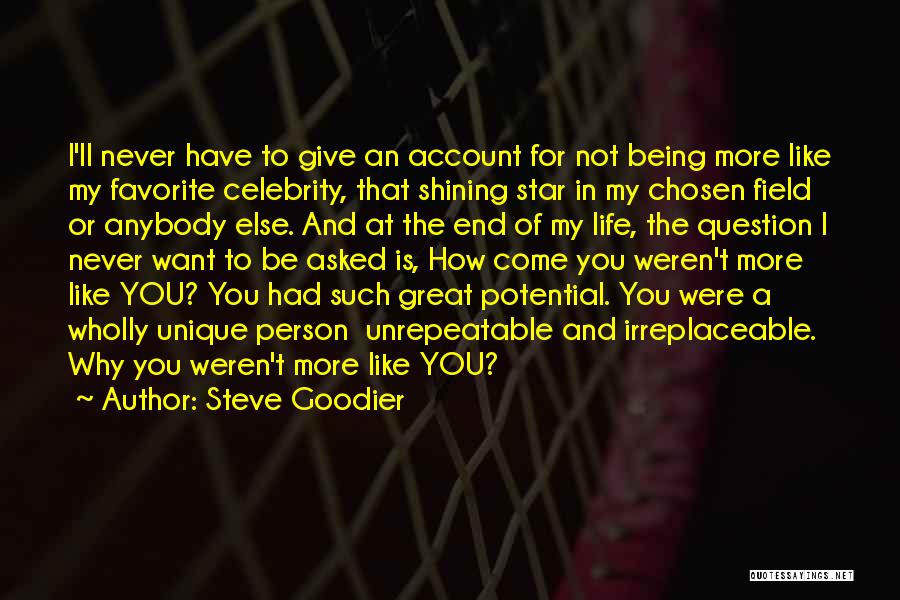 Steve Goodier Quotes: I'll Never Have To Give An Account For Not Being More Like My Favorite Celebrity, That Shining Star In My