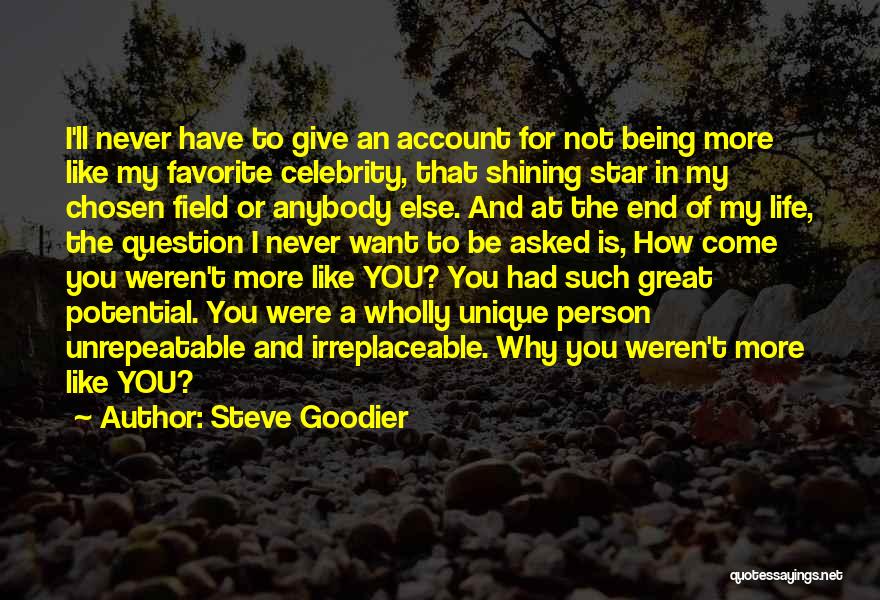 Steve Goodier Quotes: I'll Never Have To Give An Account For Not Being More Like My Favorite Celebrity, That Shining Star In My