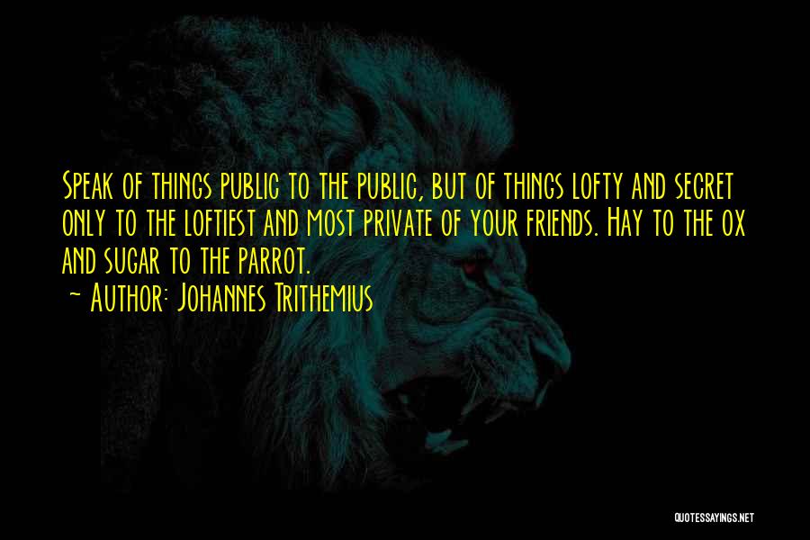 Johannes Trithemius Quotes: Speak Of Things Public To The Public, But Of Things Lofty And Secret Only To The Loftiest And Most Private