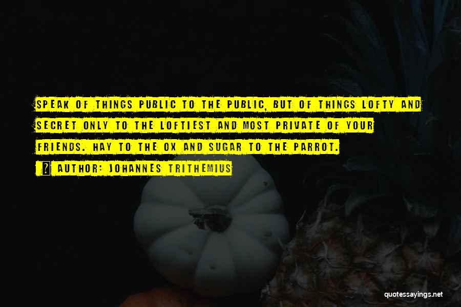 Johannes Trithemius Quotes: Speak Of Things Public To The Public, But Of Things Lofty And Secret Only To The Loftiest And Most Private