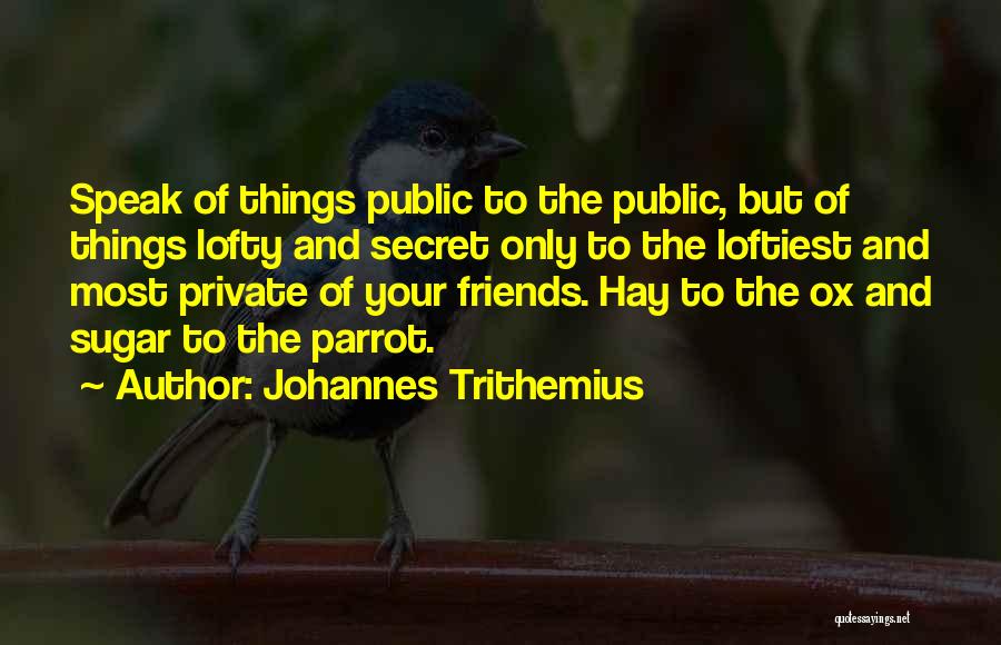 Johannes Trithemius Quotes: Speak Of Things Public To The Public, But Of Things Lofty And Secret Only To The Loftiest And Most Private