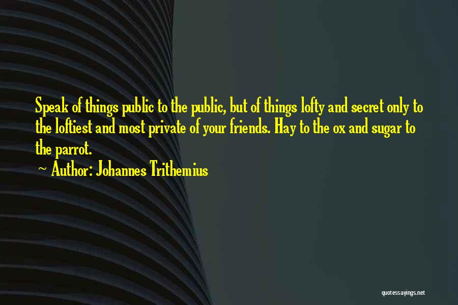 Johannes Trithemius Quotes: Speak Of Things Public To The Public, But Of Things Lofty And Secret Only To The Loftiest And Most Private