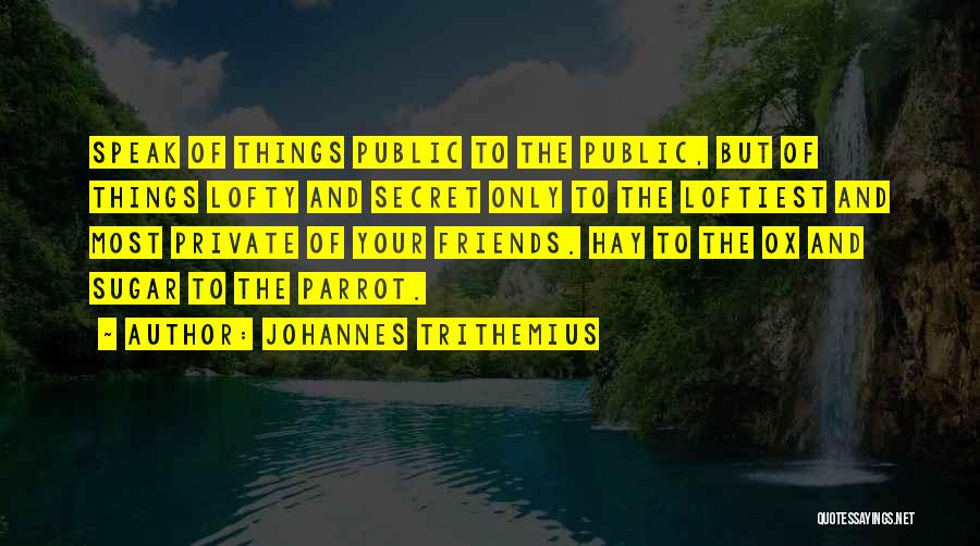 Johannes Trithemius Quotes: Speak Of Things Public To The Public, But Of Things Lofty And Secret Only To The Loftiest And Most Private