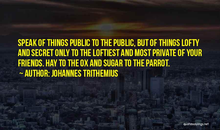 Johannes Trithemius Quotes: Speak Of Things Public To The Public, But Of Things Lofty And Secret Only To The Loftiest And Most Private