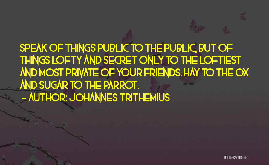 Johannes Trithemius Quotes: Speak Of Things Public To The Public, But Of Things Lofty And Secret Only To The Loftiest And Most Private