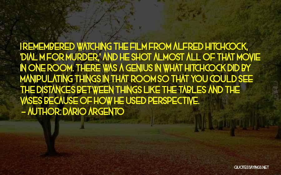 Dario Argento Quotes: I Remembered Watching The Film From Alfred Hitchcock, 'dial M For Murder,' And He Shot Almost All Of That Movie