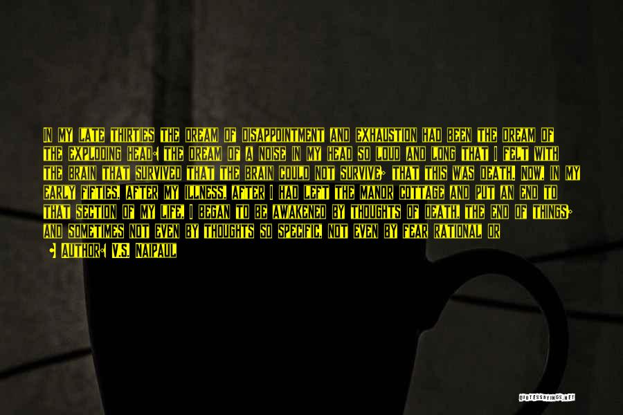 V.S. Naipaul Quotes: In My Late Thirties The Dream Of Disappointment And Exhaustion Had Been The Dream Of The Exploding Head: The Dream