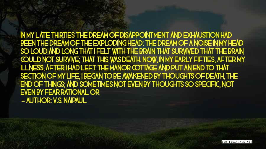 V.S. Naipaul Quotes: In My Late Thirties The Dream Of Disappointment And Exhaustion Had Been The Dream Of The Exploding Head: The Dream