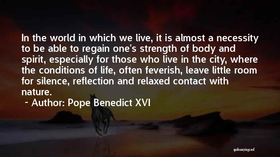 Pope Benedict XVI Quotes: In The World In Which We Live, It Is Almost A Necessity To Be Able To Regain One's Strength Of