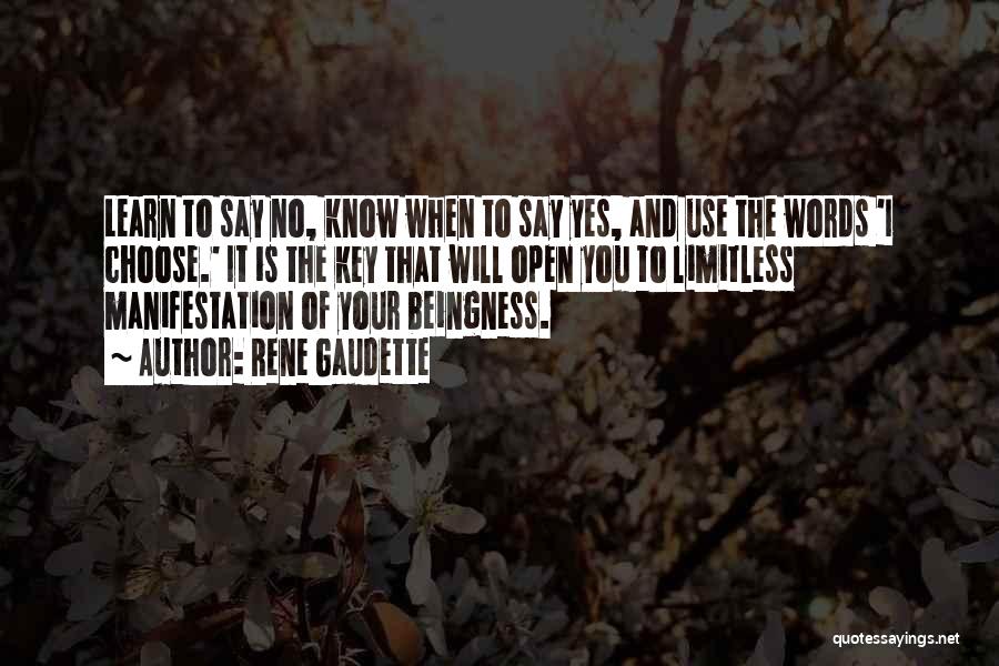 Rene Gaudette Quotes: Learn To Say No, Know When To Say Yes, And Use The Words 'i Choose.' It Is The Key That