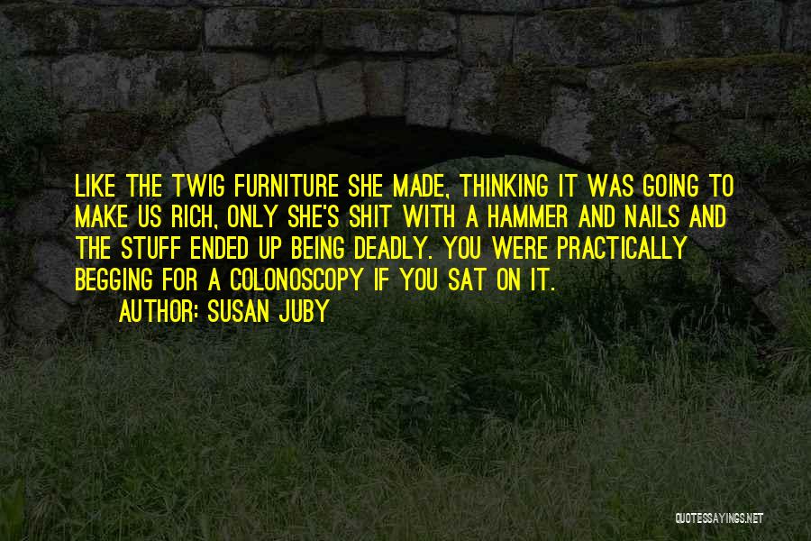 Susan Juby Quotes: Like The Twig Furniture She Made, Thinking It Was Going To Make Us Rich, Only She's Shit With A Hammer