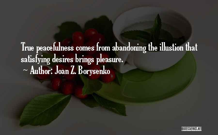 Joan Z. Borysenko Quotes: True Peacefulness Comes From Abandoning The Illustion That Satisfying Desires Brings Pleasure.