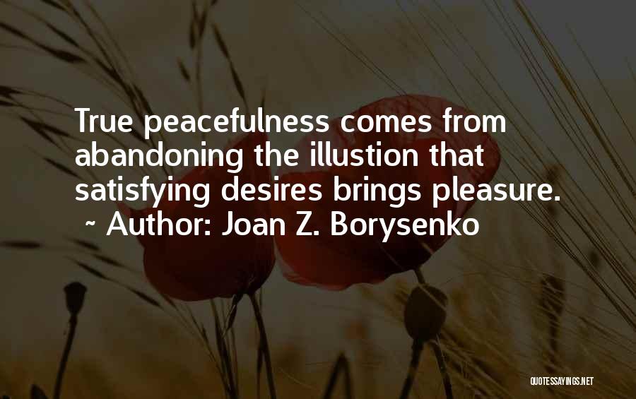 Joan Z. Borysenko Quotes: True Peacefulness Comes From Abandoning The Illustion That Satisfying Desires Brings Pleasure.