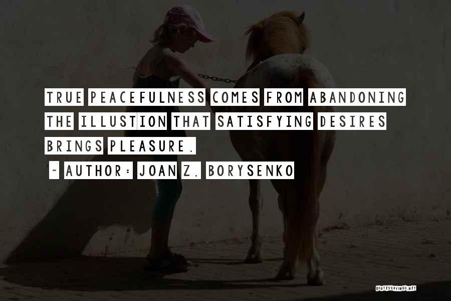 Joan Z. Borysenko Quotes: True Peacefulness Comes From Abandoning The Illustion That Satisfying Desires Brings Pleasure.