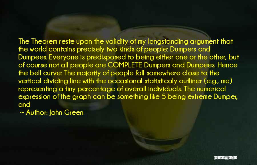 John Green Quotes: The Theorem Reste Upon The Validity Of My Longstanding Argument That The World Contains Precisely Two Kinds Of People: Dumpers