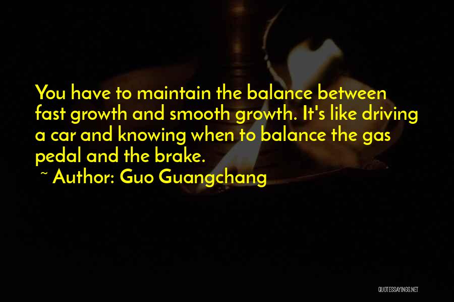 Guo Guangchang Quotes: You Have To Maintain The Balance Between Fast Growth And Smooth Growth. It's Like Driving A Car And Knowing When