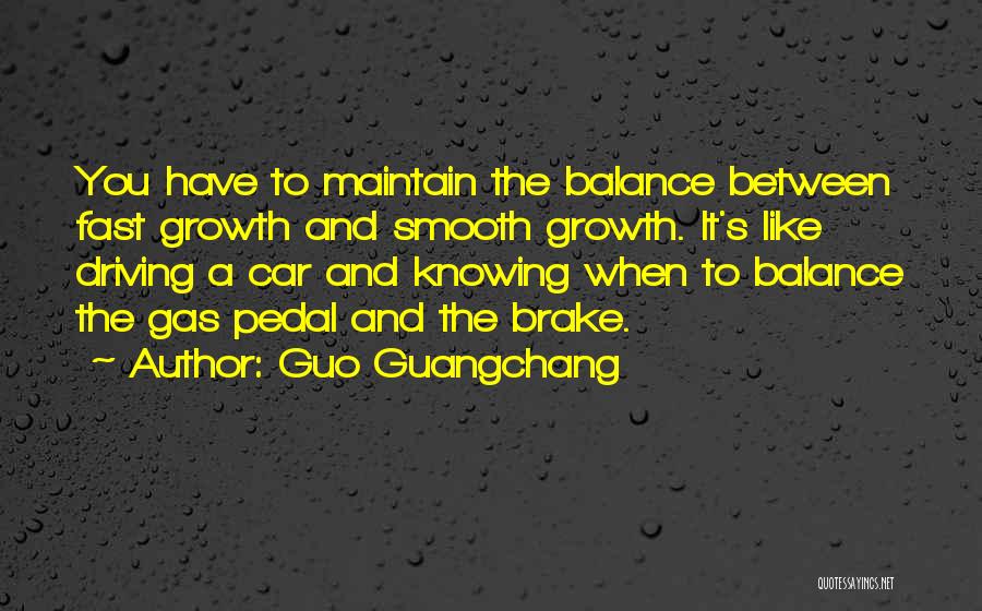 Guo Guangchang Quotes: You Have To Maintain The Balance Between Fast Growth And Smooth Growth. It's Like Driving A Car And Knowing When