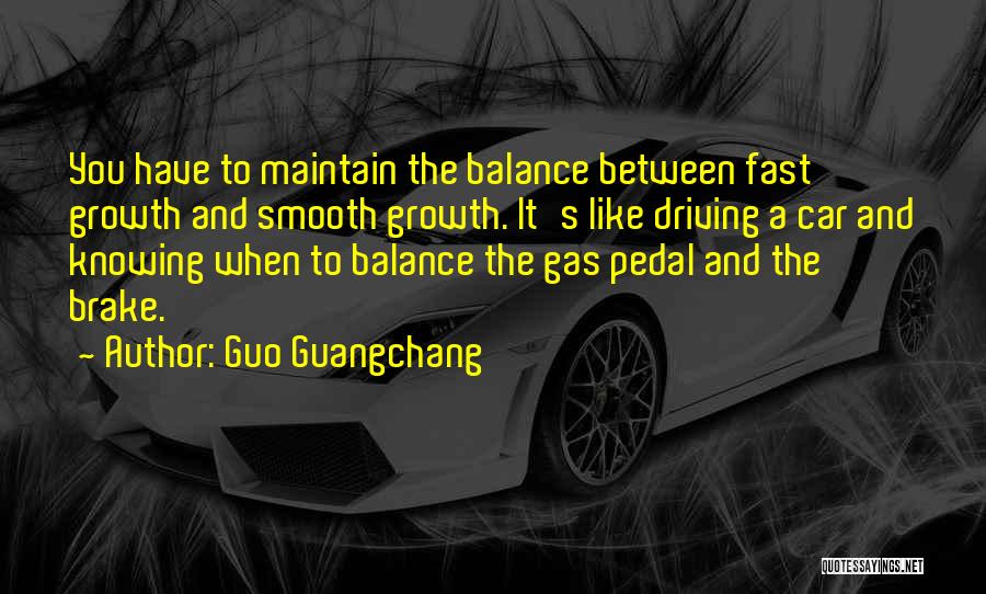 Guo Guangchang Quotes: You Have To Maintain The Balance Between Fast Growth And Smooth Growth. It's Like Driving A Car And Knowing When