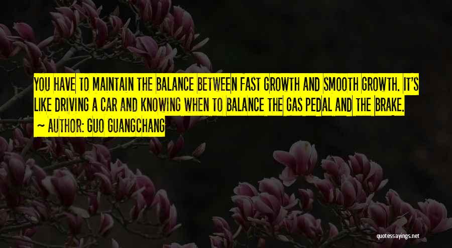 Guo Guangchang Quotes: You Have To Maintain The Balance Between Fast Growth And Smooth Growth. It's Like Driving A Car And Knowing When