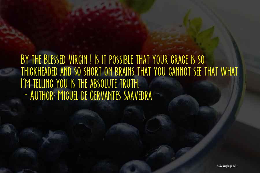 Miguel De Cervantes Saavedra Quotes: By The Blessed Virgin ! Is It Possible That Your Grace Is So Thickheaded And So Short On Brains That