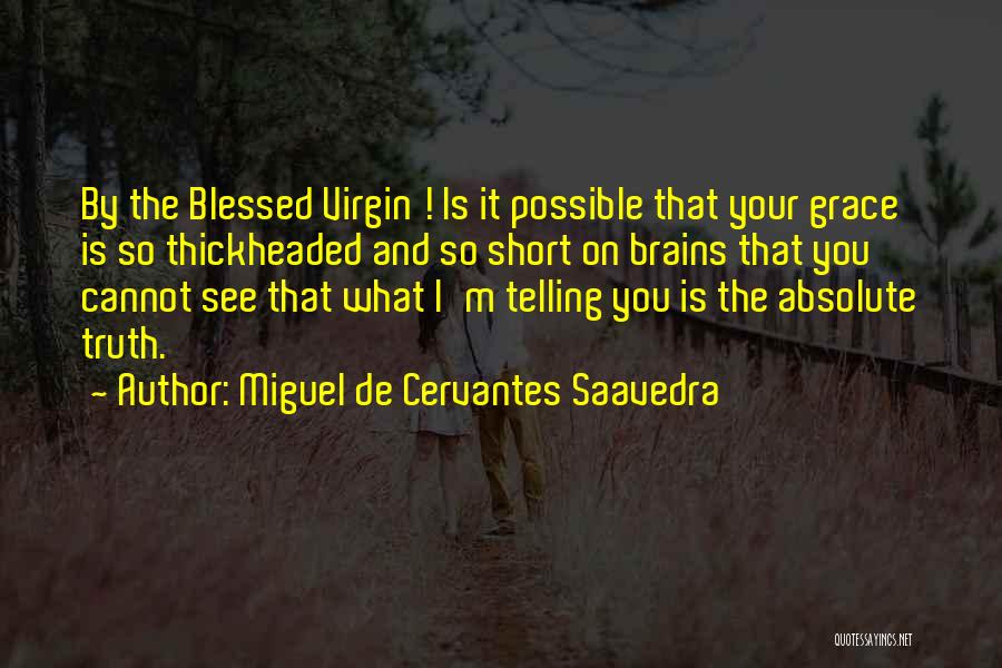 Miguel De Cervantes Saavedra Quotes: By The Blessed Virgin ! Is It Possible That Your Grace Is So Thickheaded And So Short On Brains That