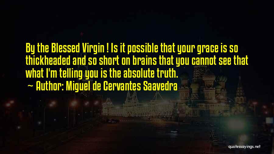 Miguel De Cervantes Saavedra Quotes: By The Blessed Virgin ! Is It Possible That Your Grace Is So Thickheaded And So Short On Brains That
