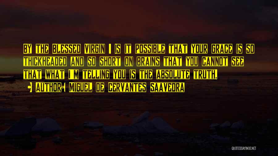 Miguel De Cervantes Saavedra Quotes: By The Blessed Virgin ! Is It Possible That Your Grace Is So Thickheaded And So Short On Brains That