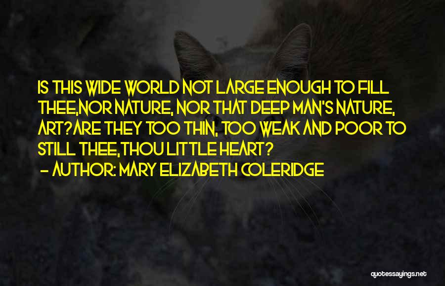 Mary Elizabeth Coleridge Quotes: Is This Wide World Not Large Enough To Fill Thee,nor Nature, Nor That Deep Man's Nature, Art?are They Too Thin,