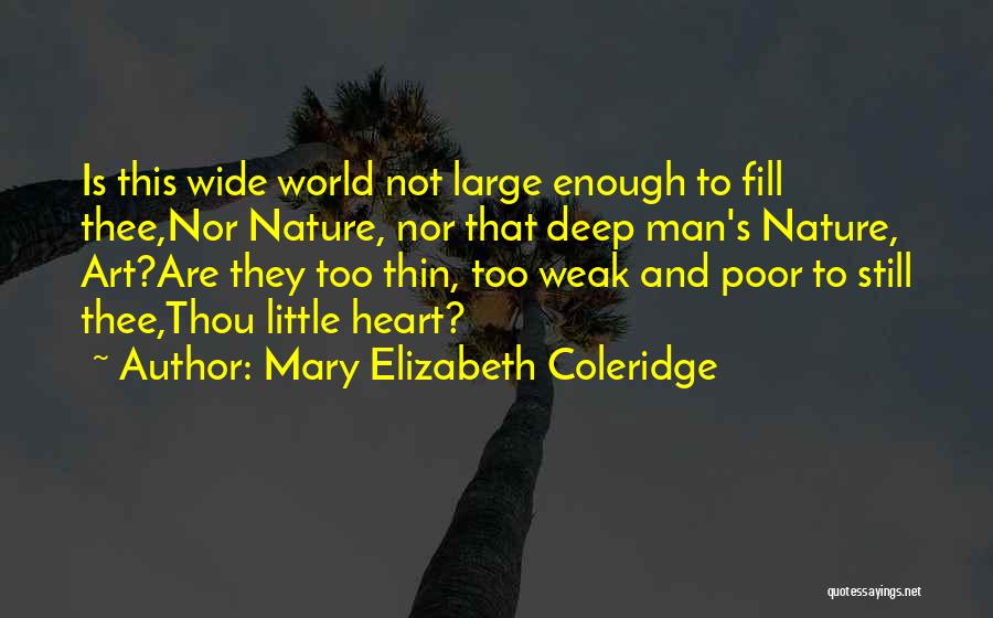 Mary Elizabeth Coleridge Quotes: Is This Wide World Not Large Enough To Fill Thee,nor Nature, Nor That Deep Man's Nature, Art?are They Too Thin,