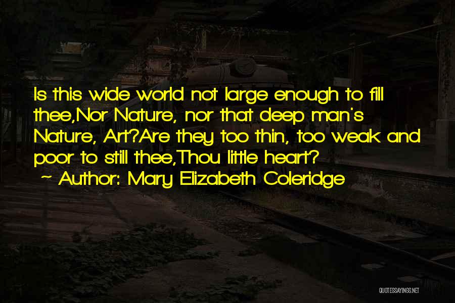 Mary Elizabeth Coleridge Quotes: Is This Wide World Not Large Enough To Fill Thee,nor Nature, Nor That Deep Man's Nature, Art?are They Too Thin,