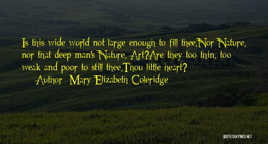 Mary Elizabeth Coleridge Quotes: Is This Wide World Not Large Enough To Fill Thee,nor Nature, Nor That Deep Man's Nature, Art?are They Too Thin,