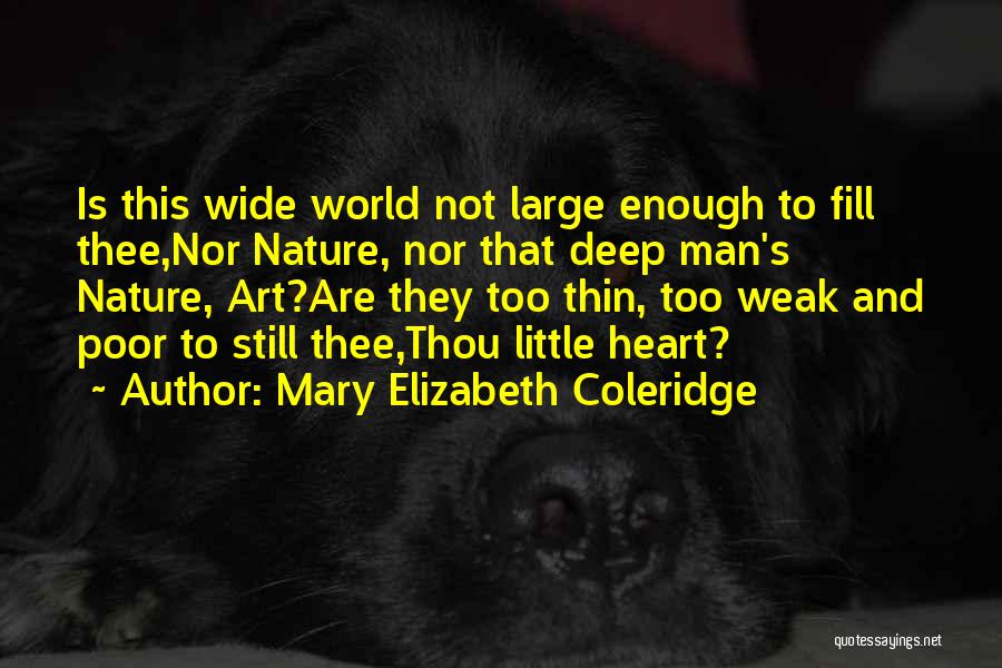 Mary Elizabeth Coleridge Quotes: Is This Wide World Not Large Enough To Fill Thee,nor Nature, Nor That Deep Man's Nature, Art?are They Too Thin,