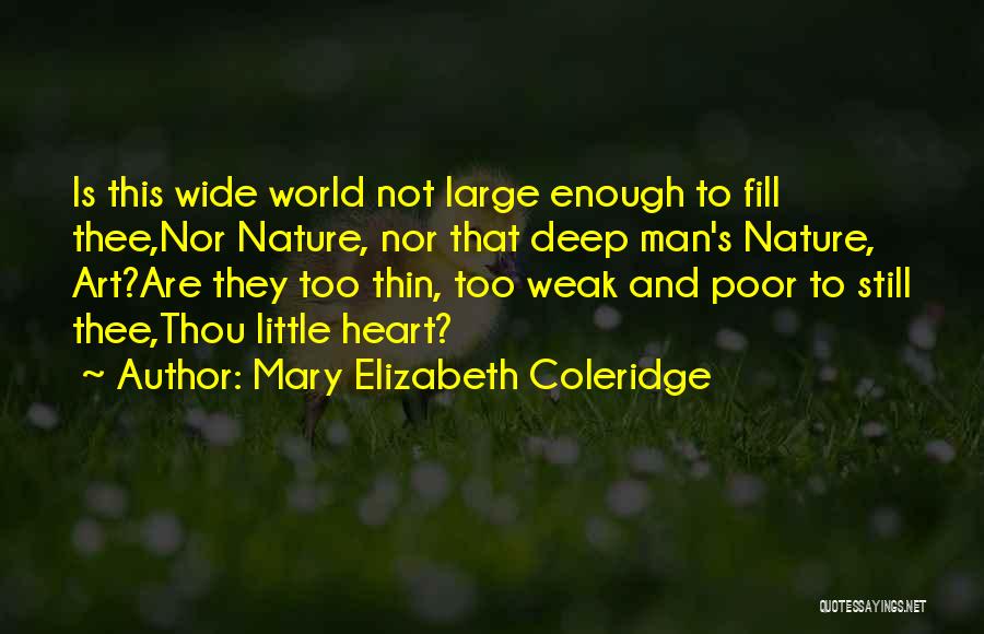 Mary Elizabeth Coleridge Quotes: Is This Wide World Not Large Enough To Fill Thee,nor Nature, Nor That Deep Man's Nature, Art?are They Too Thin,