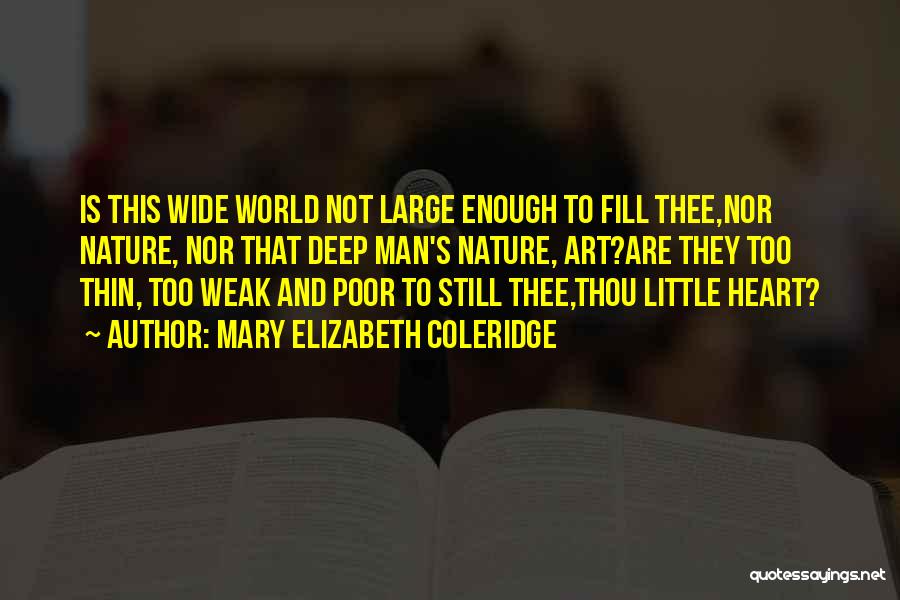 Mary Elizabeth Coleridge Quotes: Is This Wide World Not Large Enough To Fill Thee,nor Nature, Nor That Deep Man's Nature, Art?are They Too Thin,