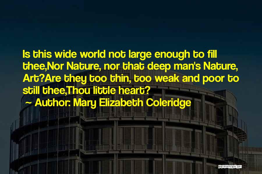 Mary Elizabeth Coleridge Quotes: Is This Wide World Not Large Enough To Fill Thee,nor Nature, Nor That Deep Man's Nature, Art?are They Too Thin,