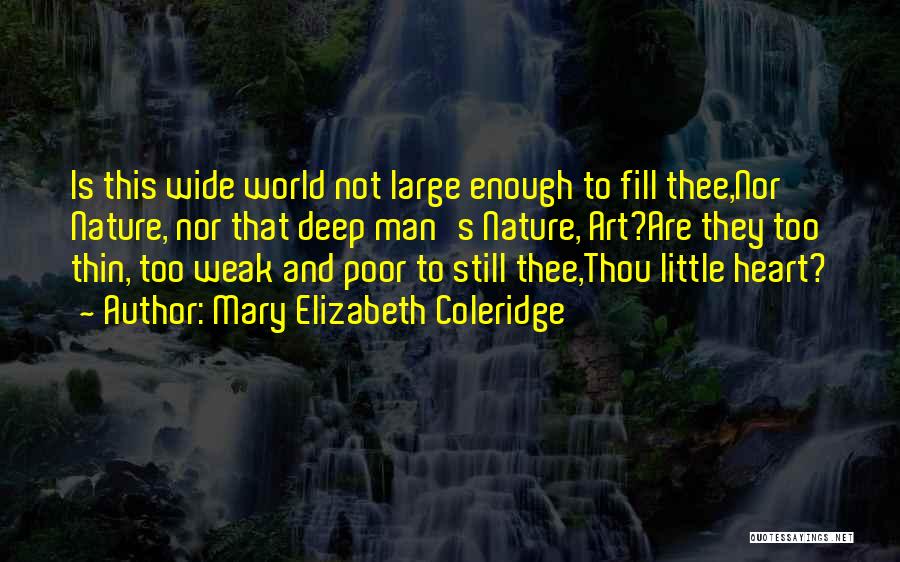 Mary Elizabeth Coleridge Quotes: Is This Wide World Not Large Enough To Fill Thee,nor Nature, Nor That Deep Man's Nature, Art?are They Too Thin,