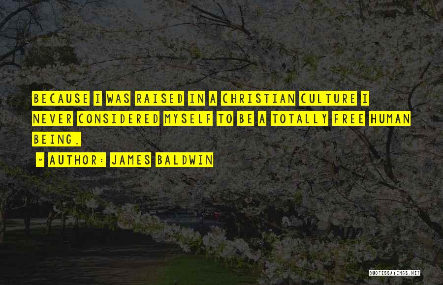 James Baldwin Quotes: Because I Was Raised In A Christian Culture I Never Considered Myself To Be A Totally Free Human Being.