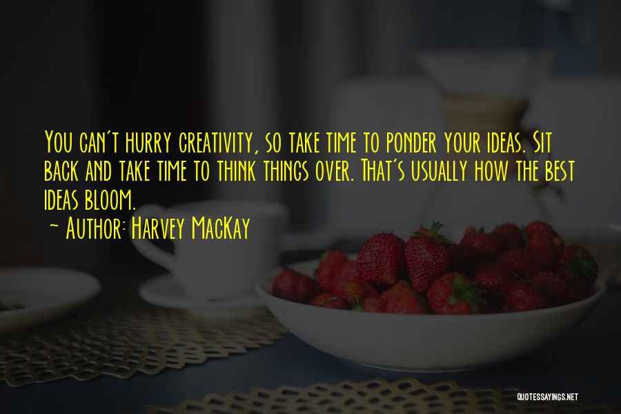 Harvey MacKay Quotes: You Can't Hurry Creativity, So Take Time To Ponder Your Ideas. Sit Back And Take Time To Think Things Over.