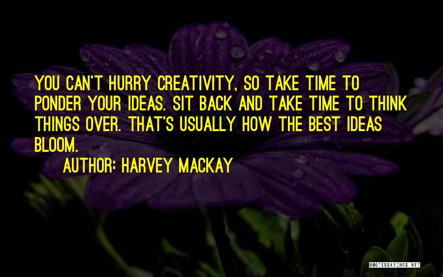 Harvey MacKay Quotes: You Can't Hurry Creativity, So Take Time To Ponder Your Ideas. Sit Back And Take Time To Think Things Over.