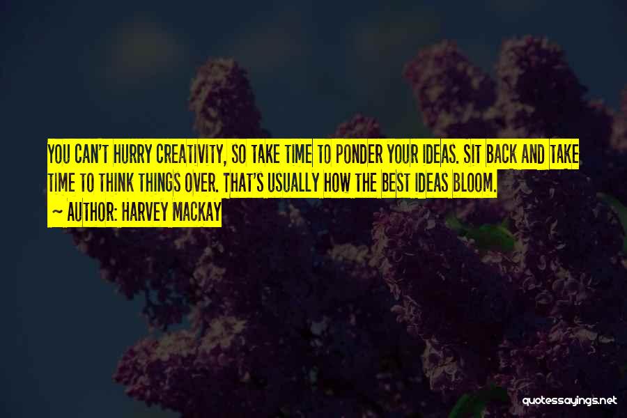 Harvey MacKay Quotes: You Can't Hurry Creativity, So Take Time To Ponder Your Ideas. Sit Back And Take Time To Think Things Over.