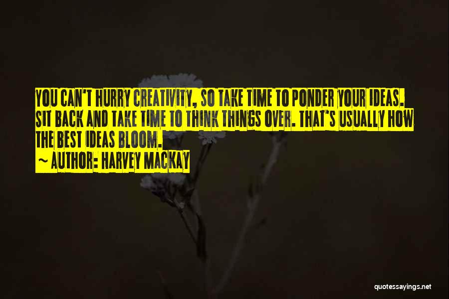 Harvey MacKay Quotes: You Can't Hurry Creativity, So Take Time To Ponder Your Ideas. Sit Back And Take Time To Think Things Over.