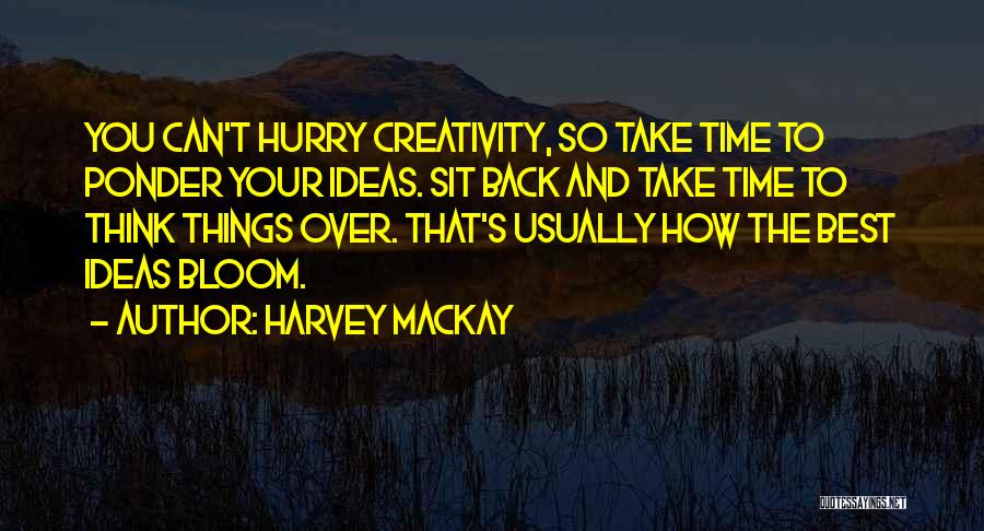 Harvey MacKay Quotes: You Can't Hurry Creativity, So Take Time To Ponder Your Ideas. Sit Back And Take Time To Think Things Over.