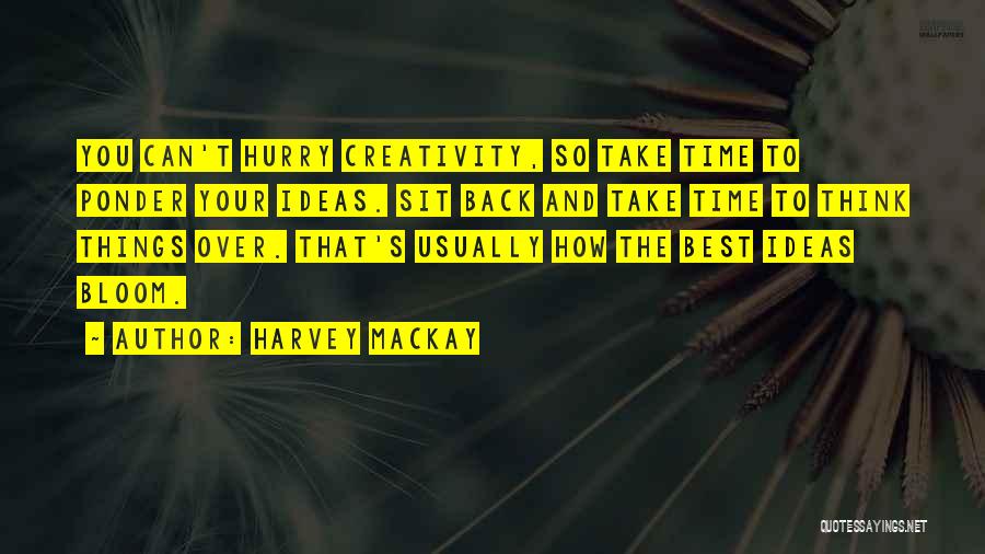 Harvey MacKay Quotes: You Can't Hurry Creativity, So Take Time To Ponder Your Ideas. Sit Back And Take Time To Think Things Over.
